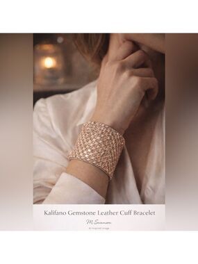 Wide Cuff Pink Gemstone Leather Bracelet 8”